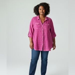 Avenue Women’s Pink 100% Cotton Button Down Shirt. Size 26/28. SKU 383